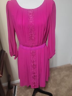 Jessica Simpson Vibrant Fuchsia Long-Sleeve Pleated Dress